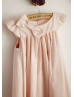 Cap Sleeves Blush Pink Cotton Slit Back Flower Girl Dress